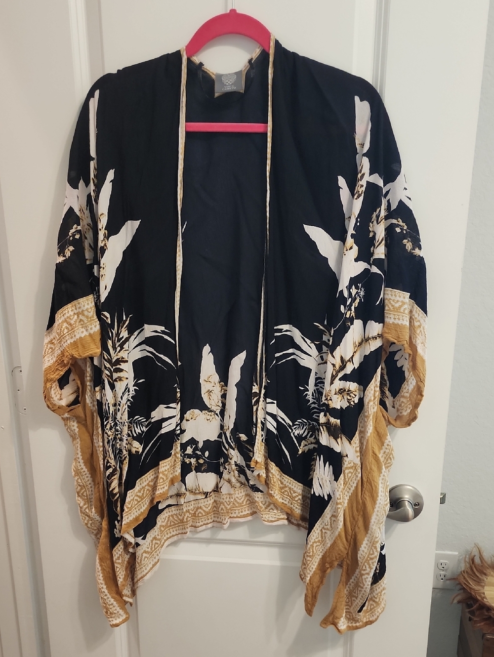 Vince Camuto Semi-Sheer Black & Mustard Floral Kimono - OS